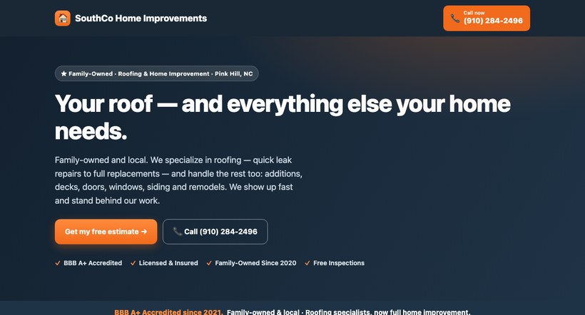 SouthCo Home Improvements — website
